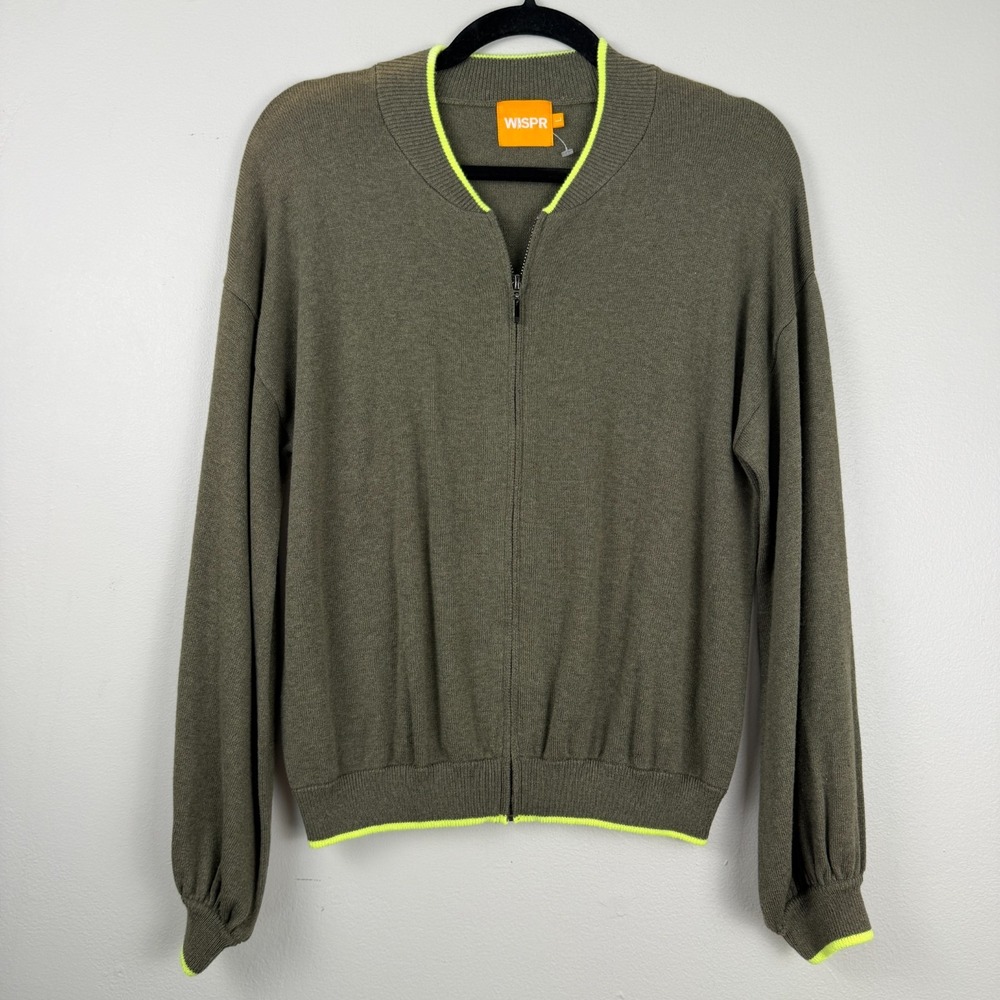 WISPR Sweater Women's Large Green Cotton Long Sleeve Classic Knitted Zip-Up